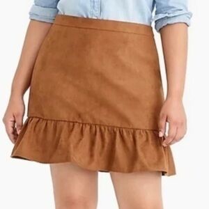 J. Crew Brown Faux Suede Ruffle Hem Mini Skirt Lined Women’s Size 8 Medium M